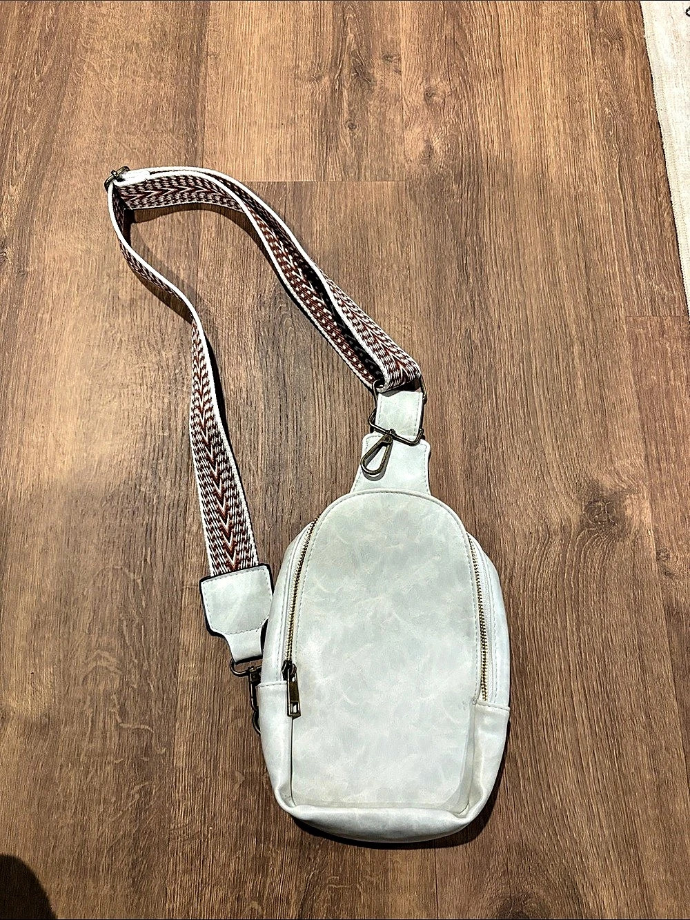 White & Brown Geometric Crossbody Bag